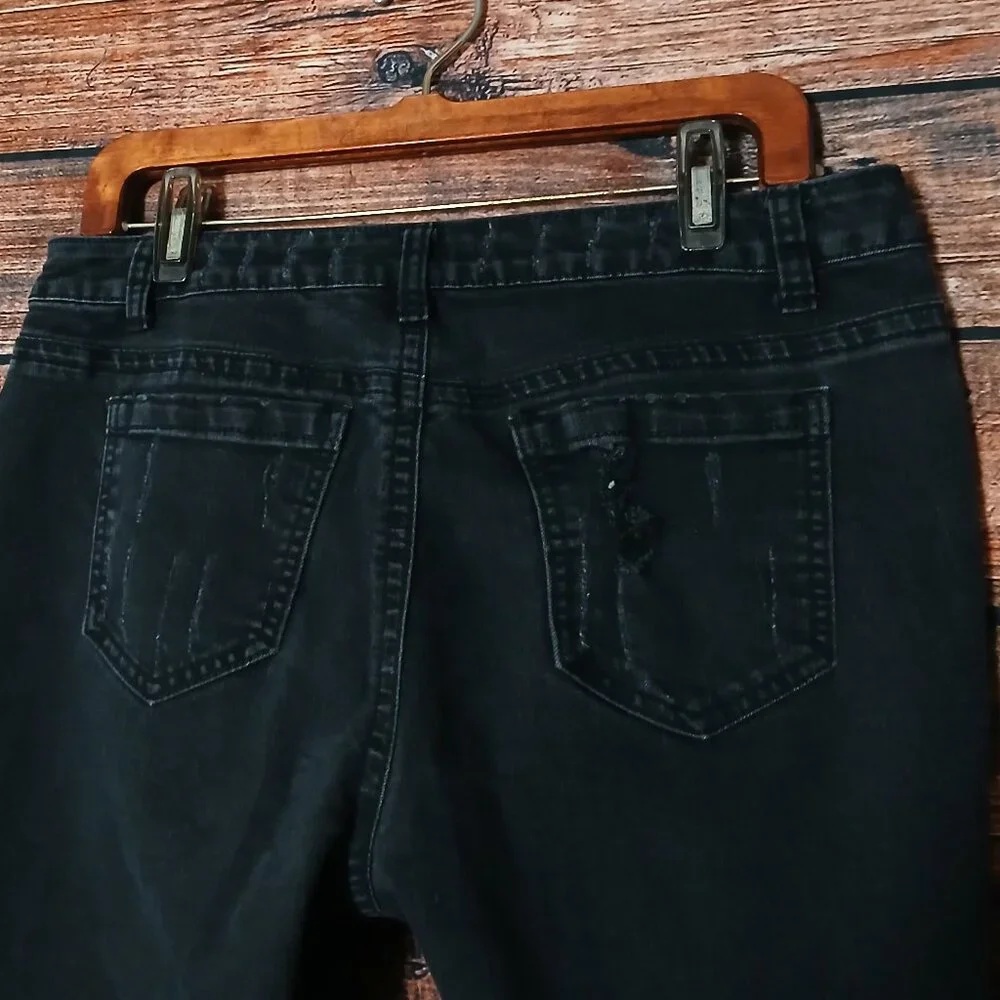 Indigo Thread Co Jeans 10 Skinny Mid Rise Distressed Black Denim Stretch